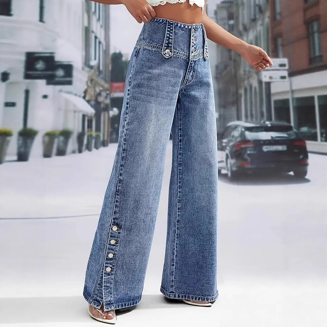 Button Side Wide Leg Jeans