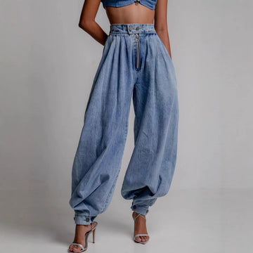 Zip-Front Balloon Denim Pants