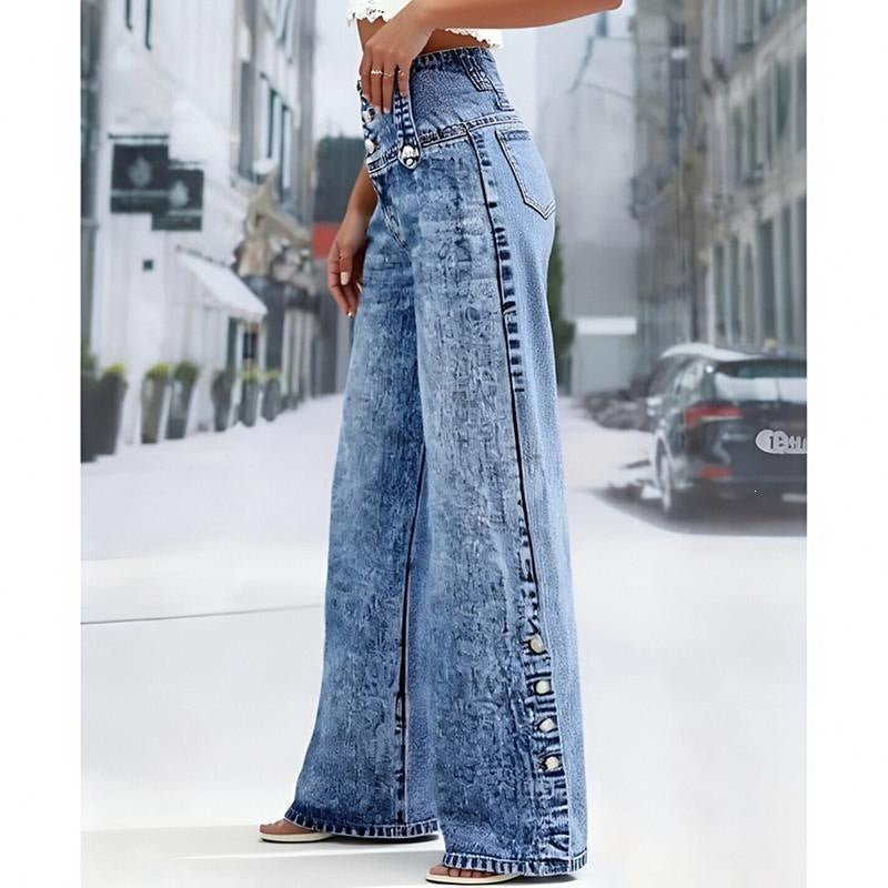 Button Side Wide Leg Jeans