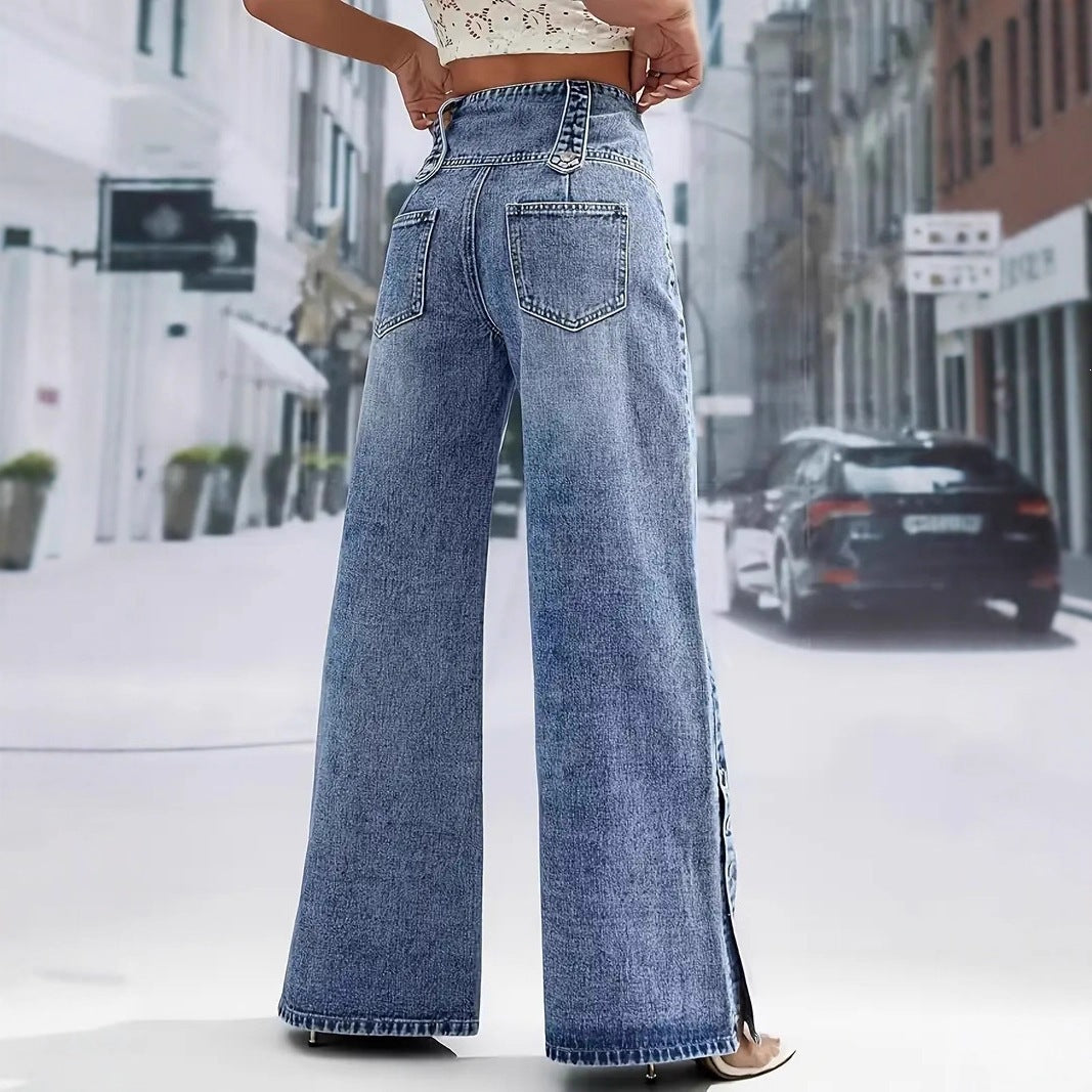Button Side Wide Leg Jeans