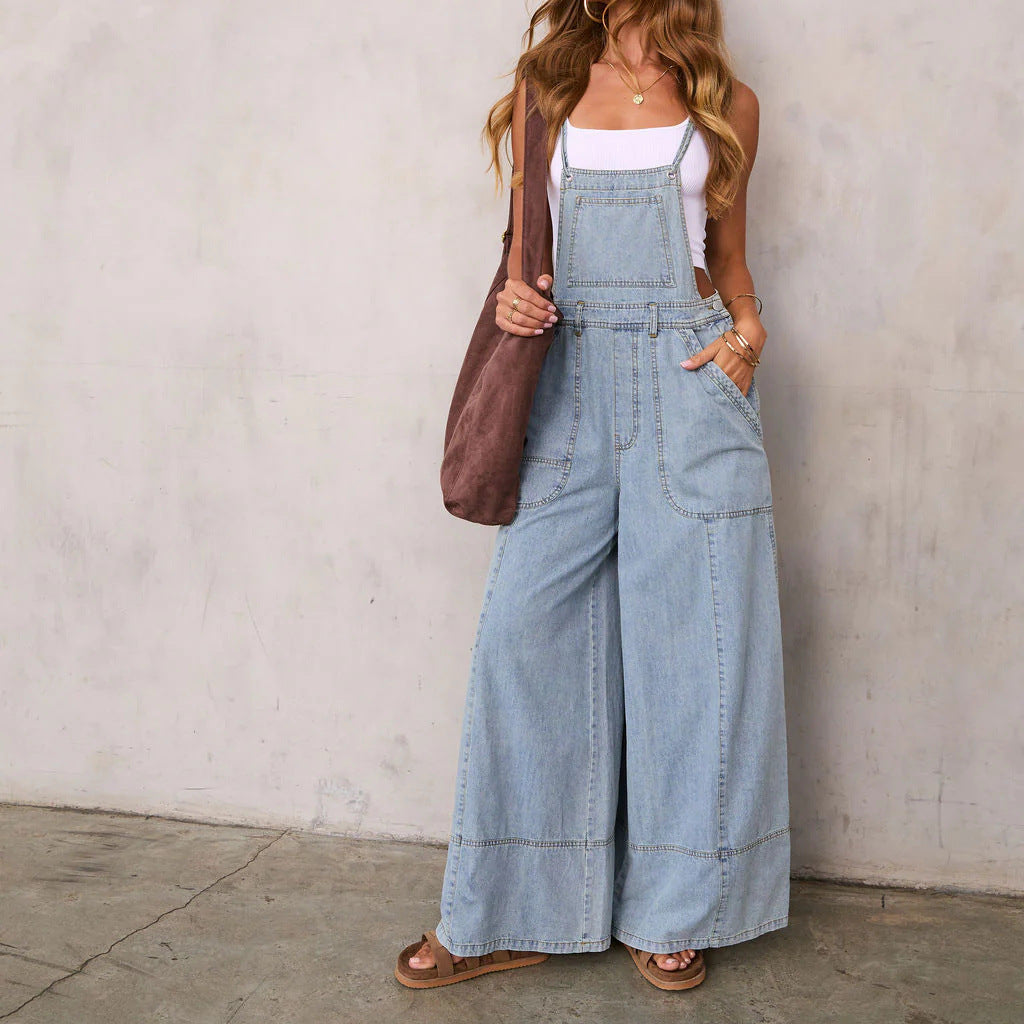 Wide Leg Denim Overalls