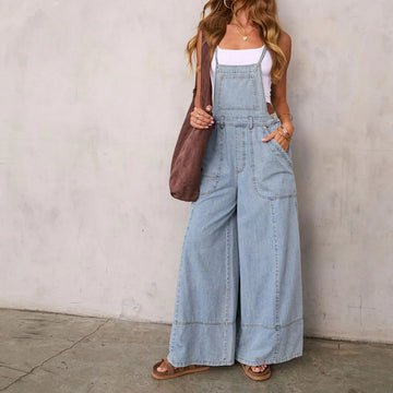 Wide Leg Denim Overalls